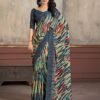 Deep Grey Printed Chiffon Saree