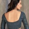 Deep Grey Printed Chiffon Saree - Image 4