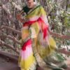 Multicoloured Plain Organza Saree - Image 7