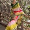 Multicoloured Plain Organza Saree - Image 3