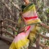 Multicoloured Plain Organza Saree - Image 4