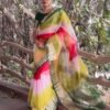 Multicoloured Plain Organza Saree - Image 8
