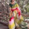 Multicoloured Plain Organza Saree - Image 9