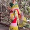 Multicoloured Plain Organza Saree - Image 12