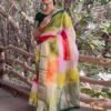 Multicoloured Plain Organza Saree - Image 14