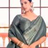 Light Grey Silk Printed Saree - Image 3
