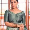 Light Grey Silk Printed Saree - Image 6