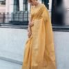 Pastel Yellow Organza Woven Saree - Image 3