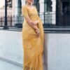 Pastel Yellow Organza Woven Saree - Image 2