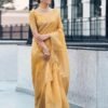 Pastel Yellow Organza Woven Saree