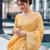 Pastel Yellow Organza Woven Saree - Image 7