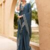 Blue Swarovski Georgette Embroidery Saree - Image 5