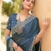 Blue Swarovski Georgette Embroidery Saree - Image 3