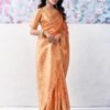 Light Orange Organza Woven Saree - Image 4
