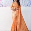 Light Orange Organza Woven Saree - Image 2