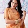 Light Orange Organza Woven Saree - Image 7