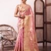 Pink Organza Woven Saree