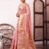 Pink Organza Woven Saree - Image 2
