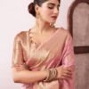 Pink Organza Woven Saree - Image 6