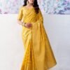 Yellow Organza Woven Saree