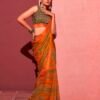 Orange Chiffon Printed Saree - Image 2