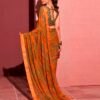 Orange Chiffon Printed Saree - Image 4