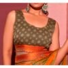 Orange Chiffon Printed Saree - Image 7