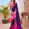 Navy Blue Silk Woven Saree - Image 2