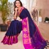 Navy Blue Silk Woven Saree - Image 7