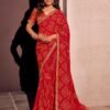Red Georgette Embroidery Saree