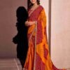 Yellow Georgette Printed Saree