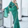 Dark Turquoise Georgette Bandhani Saree - Image 3