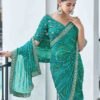 Dark Turquoise Georgette Bandhani Saree - Image 2
