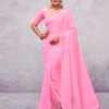 Light Pink Georgette Plain Saree
