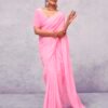 Light Pink Georgette Plain Saree - Image 3