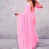 Light Pink Georgette Plain Saree - Image 4