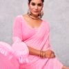 Light Pink Georgette Plain Saree - Image 6