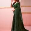 Mehandi Green Chiffon Plain Saree - Image 2