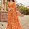 Orange Chiffon Printed Saree