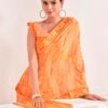 Orange Chiffon Printed Saree - Image 2