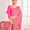 Pink Chiffon Printed Saree - Image 2