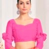 Pink Chiffon Printed Saree - Image 4
