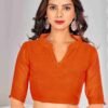 Orange Chiffon Printed Saree - Image 3