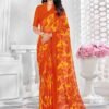 Orange Chiffon Printed Saree