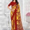 Red Chiffon Printed Saree