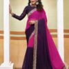 Pink Georgette Plain Saree