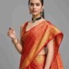 Red Silk Plain Saree - Image 2