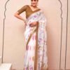 White Cotton Printed Saree