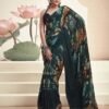 Teal Georgette Printed Saree