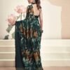Teal Georgette Printed Saree - Image 5